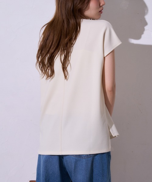 TRIANGLE PALETTE(トライアングルパレット)の「カットジョーゼット フレンチスリーブトップス(Tシャツ/カットソー・レディース・ホワイト/ブラック/レッド・FREE)」の13枚目の写真