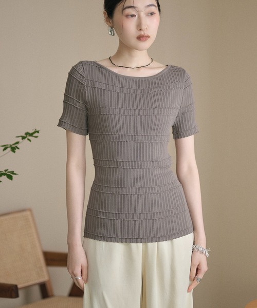 LAULEN(ローレン)の「textured border knit tops /テクスチャーボーダーニットトップス(ニット/セーター・レディース・アイボリー/オレンジ系/グレー・FREE)」の6枚目の写真