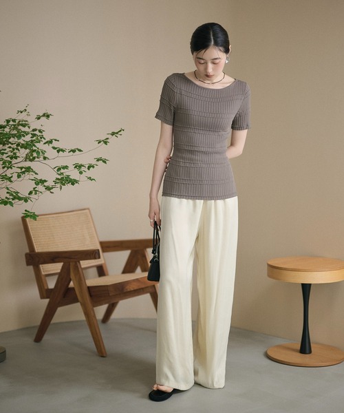 LAULEN(ローレン)の「textured border knit tops /テクスチャーボーダーニットトップス(ニット/セーター・レディース・アイボリー/オレンジ系/グレー・FREE)」の7枚目の写真