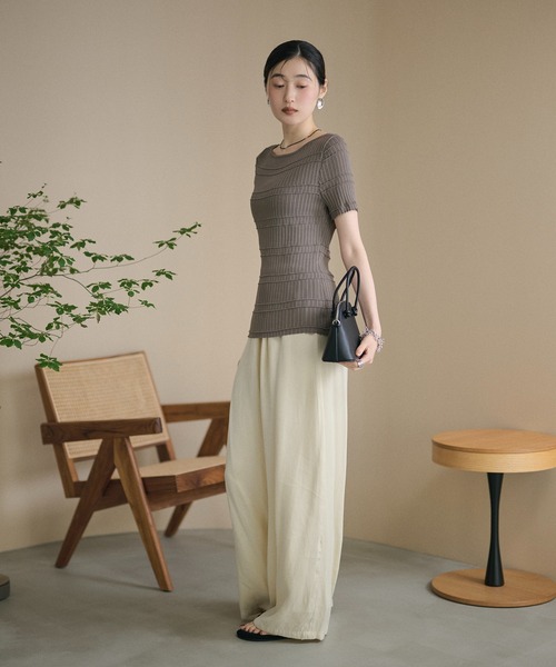 LAULEN(ローレン)の「textured border knit tops /テクスチャーボーダーニットトップス(ニット/セーター・レディース・アイボリー/オレンジ系/グレー・FREE)」の8枚目の写真