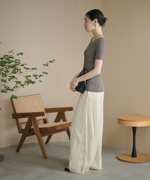 LAULEN(ローレン)の「textured border knit tops /テクスチャーボーダーニットトップス(ニット/セーター・レディース・アイボリー/オレンジ系/グレー・FREE)」の9枚目の写真