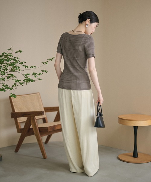 LAULEN(ローレン)の「textured border knit tops /テクスチャーボーダーニットトップス(ニット/セーター・レディース・アイボリー/オレンジ系/グレー・FREE)」の10枚目の写真