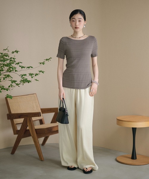 LAULEN(ローレン)の「textured border knit tops /テクスチャーボーダーニットトップス(ニット/セーター・レディース・アイボリー/オレンジ系/グレー・FREE)」の12枚目の写真