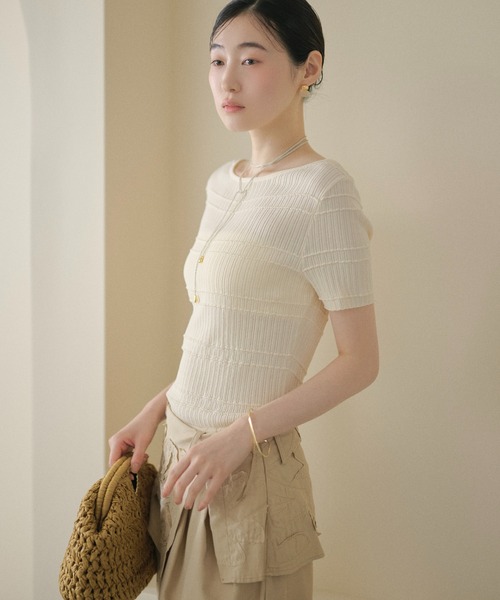 LAULEN(ローレン)の「textured border knit tops /テクスチャーボーダーニットトップス(ニット/セーター・レディース・アイボリー/オレンジ系/グレー・FREE)」の13枚目の写真