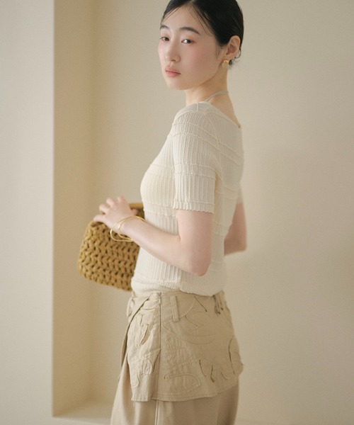 LAULEN(ローレン)の「textured border knit tops /テクスチャーボーダーニットトップス(ニット/セーター・レディース・アイボリー/オレンジ系/グレー・FREE)」の14枚目の写真