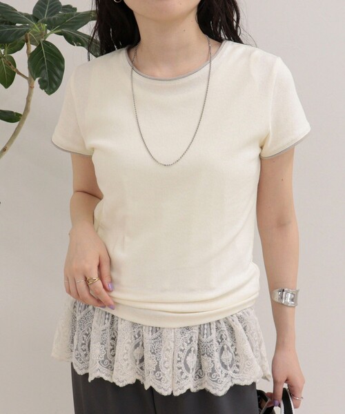 fredy emue（フレディエミュ）の「リンガー配色Tシャツ（Tシャツ/カットソー・レディース・アイボリー/ブラック/ブラウン・38）」の11枚目の写真