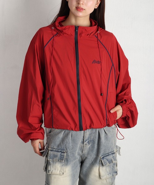 WESTSEA(ウエストシー)の「配色パイピング ショート丈 ナイロンフーディージャケット 薄手(ブルゾン・レディース・ミント/イエロー/レッド/ホワイト・FREE)」の5枚目の写真