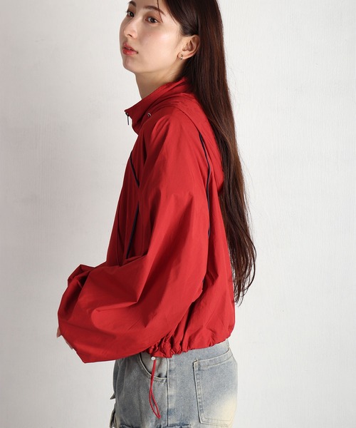 WESTSEA(ウエストシー)の「配色パイピング ショート丈 ナイロンフーディージャケット 薄手(ブルゾン・レディース・ミント/イエロー/レッド/ホワイト・FREE)」の8枚目の写真