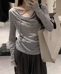 ドット柄シアーカットソーオフショルロンT