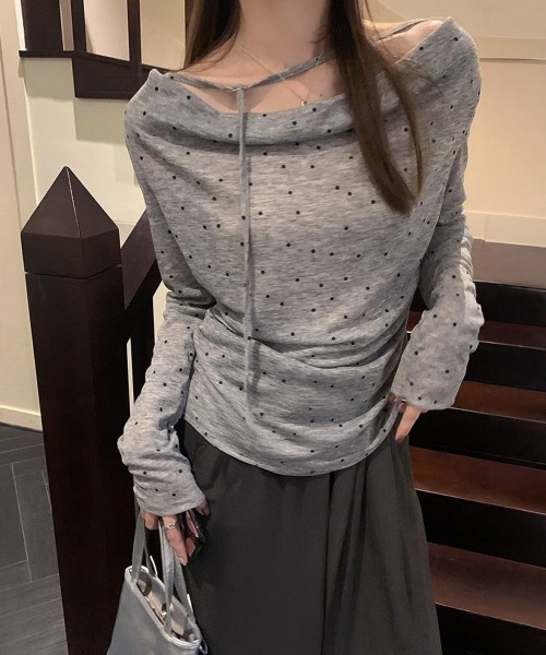 Miniministore(ミニミニストア)の「ドット柄シアーカットソーオフショルロンT(Tシャツ/カットソー・レディース・ベージュ/グレー・FREE)」の7枚目の写真