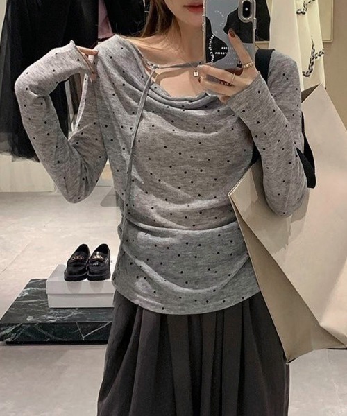 Miniministore(ミニミニストア)の「ドット柄シアーカットソーオフショルロンT(Tシャツ/カットソー・レディース・ベージュ/グレー・FREE)」の8枚目の写真