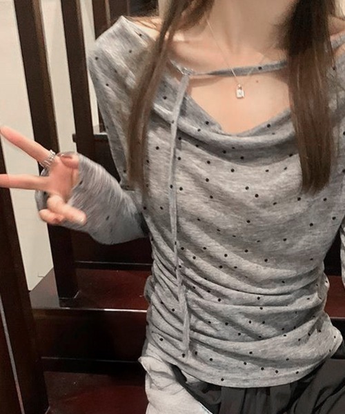 Miniministore(ミニミニストア)の「ドット柄シアーカットソーオフショルロンT(Tシャツ/カットソー・レディース・ベージュ/グレー・FREE)」の9枚目の写真