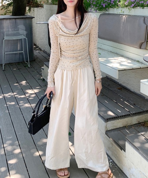 Miniministore(ミニミニストア)の「ドット柄シアーカットソーオフショルロンT(Tシャツ/カットソー・レディース・ベージュ/グレー・FREE)」の12枚目の写真
