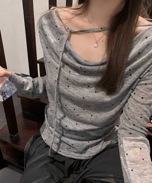 Miniministore(ミニミニストア)の「ドット柄シアーカットソーオフショルロンT(Tシャツ/カットソー・レディース・ベージュ/グレー・FREE)」の15枚目の写真