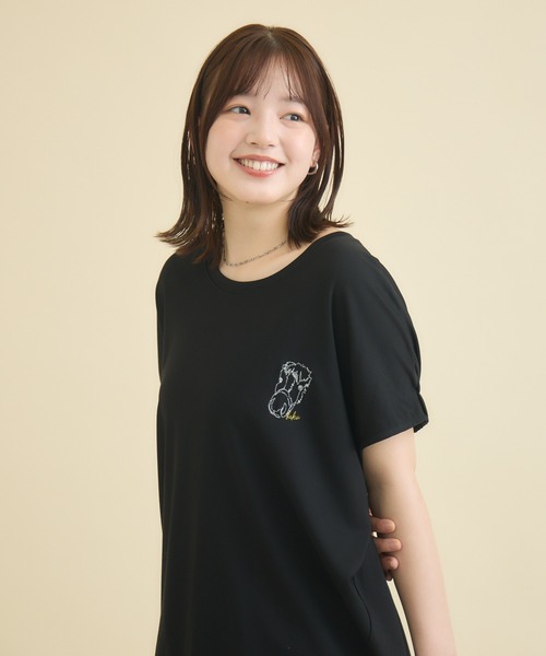 meeny miny（ミーニーマイニー）の「【おひさま牧場】  ｢バク｣ワンポイント刺繍Tシャツ（Tシャツ/カットソー・レディース・ブラック/ホワイト・M-L/S-M）」の2枚目の写真