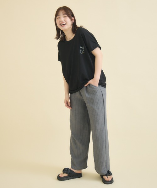 meeny miny（ミーニーマイニー）の「【おひさま牧場】  ｢バク｣ワンポイント刺繍Tシャツ（Tシャツ/カットソー・レディース・ブラック/ホワイト・M-L/S-M）」の13枚目の写真