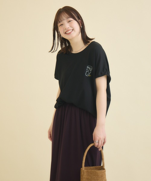 meeny miny（ミーニーマイニー）の「【おひさま牧場】  ｢バク｣ワンポイント刺繍Tシャツ（Tシャツ/カットソー・レディース・ブラック/ホワイト・M-L/S-M）」の16枚目の写真