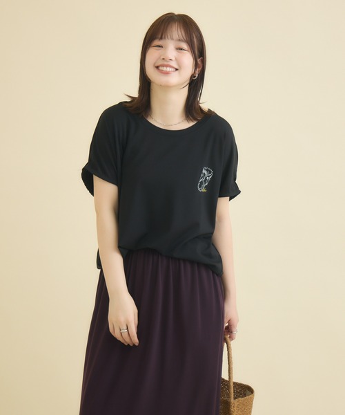 meeny miny（ミーニーマイニー）の「【おひさま牧場】  ｢バク｣ワンポイント刺繍Tシャツ（Tシャツ/カットソー・レディース・ブラック/ホワイト・M-L/S-M）」の17枚目の写真