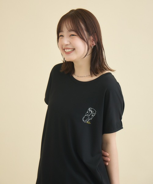 meeny miny（ミーニーマイニー）の「【おひさま牧場】  ｢バク｣ワンポイント刺繍Tシャツ（Tシャツ/カットソー・レディース・ブラック/ホワイト・M-L/S-M）」の19枚目の写真