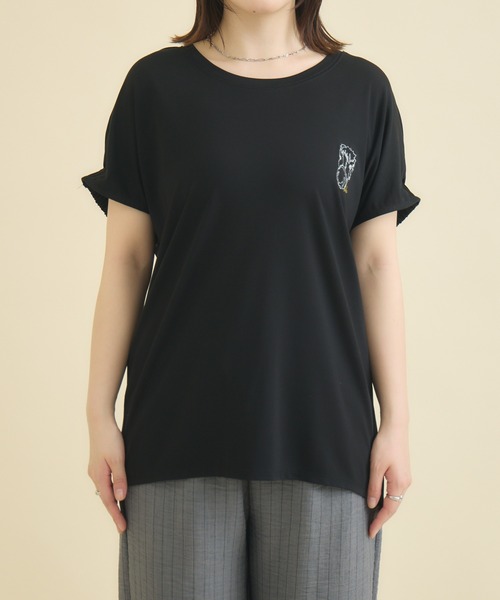 meeny miny（ミーニーマイニー）の「【おひさま牧場】  ｢バク｣ワンポイント刺繍Tシャツ（Tシャツ/カットソー・レディース・ブラック/ホワイト・M-L/S-M）」の20枚目の写真