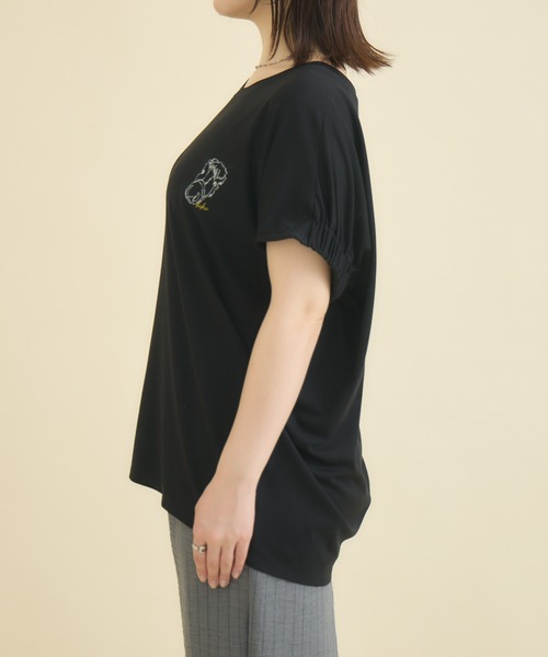 meeny miny（ミーニーマイニー）の「【おひさま牧場】  ｢バク｣ワンポイント刺繍Tシャツ（Tシャツ/カットソー・レディース・ブラック/ホワイト・M-L/S-M）」の21枚目の写真