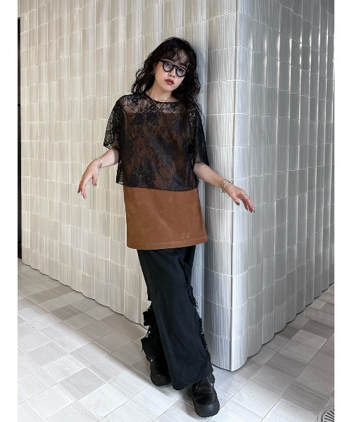 ELCHELE（エルチェレ）の「LACE UNIVERSAL TEE（Tシャツ/カットソー・レディース・ブラック/オフホワイト・FREE）」の3枚目の写真