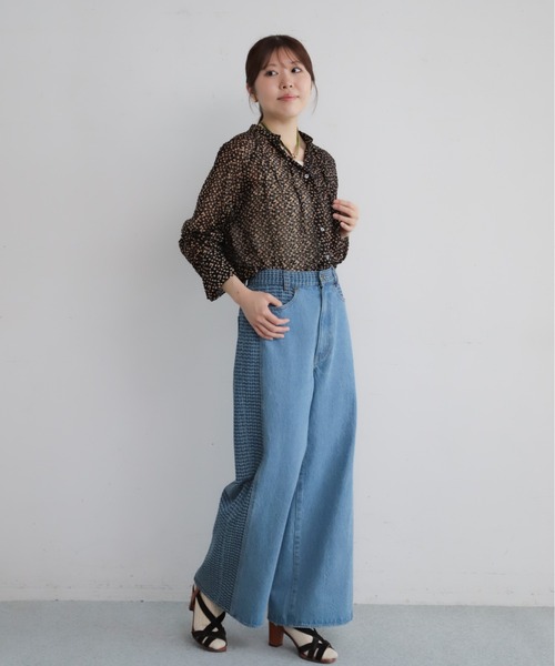 NOMBRE IMPAIR(ノンブルアンペール)の「格子ジャガードデニムコンビ ワイドストレートパンツ(その他パンツ・レディース・ネイビー/ブルー・SMALL/MEDIUM)」の21枚目の写真