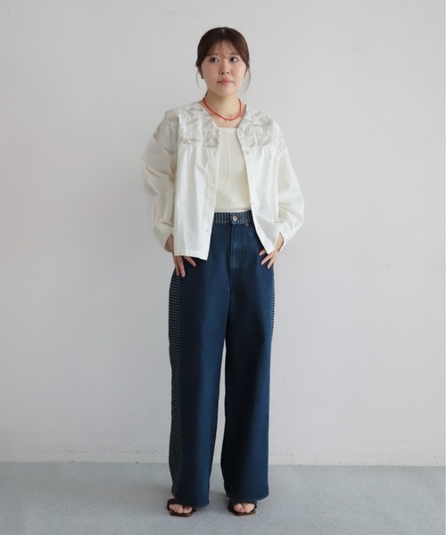 NOMBRE IMPAIR(ノンブルアンペール)の「格子ジャガードデニムコンビ ワイドストレートパンツ(その他パンツ・レディース・ネイビー/ブルー・SMALL/MEDIUM)」の16枚目の写真