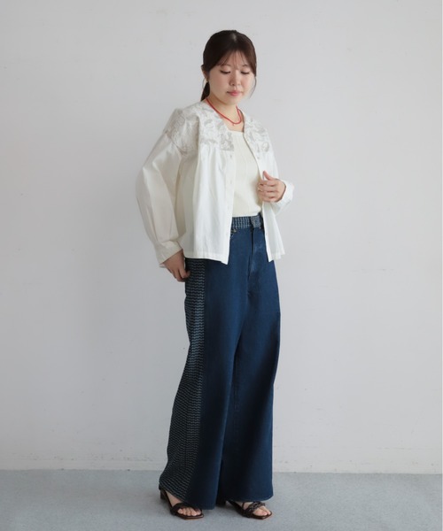 NOMBRE IMPAIR(ノンブルアンペール)の「格子ジャガードデニムコンビ ワイドストレートパンツ(その他パンツ・レディース・ネイビー/ブルー・SMALL/MEDIUM)」の10枚目の写真
