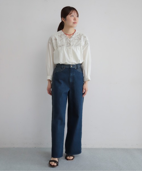 NOMBRE IMPAIR(ノンブルアンペール)の「格子ジャガードデニムコンビ ワイドストレートパンツ(その他パンツ・レディース・ネイビー/ブルー・SMALL/MEDIUM)」の14枚目の写真