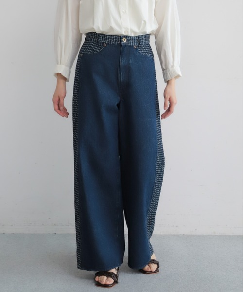 NOMBRE IMPAIR(ノンブルアンペール)の「格子ジャガードデニムコンビ ワイドストレートパンツ(その他パンツ・レディース・ネイビー/ブルー・SMALL/MEDIUM)」の11枚目の写真