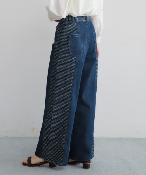 予約】格子ジャガードデニムコンビ ワイドストレートパンツ | NOMBRE