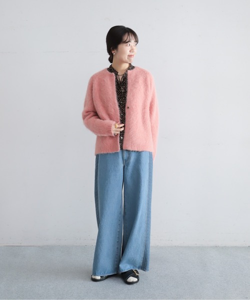 NOMBRE IMPAIR(ノンブルアンペール)の「格子ジャガードデニムコンビ ワイドストレートパンツ(その他パンツ・レディース・ネイビー/ブルー・SMALL/MEDIUM)」の3枚目の写真