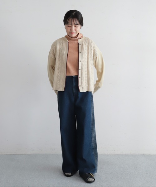 NOMBRE IMPAIR(ノンブルアンペール)の「格子ジャガードデニムコンビ ワイドストレートパンツ(その他パンツ・レディース・ネイビー/ブルー・SMALL/MEDIUM)」の6枚目の写真