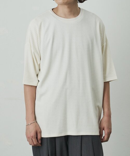 COLONY 2139(コロニートゥーワンスリーナイン)の「ジャガードボーダー半袖Tシャツ(Tシャツ/カットソー・メンズ・ブラック/ホワイト/カーキ・LARGE/MEDIUM)」の2枚目の写真