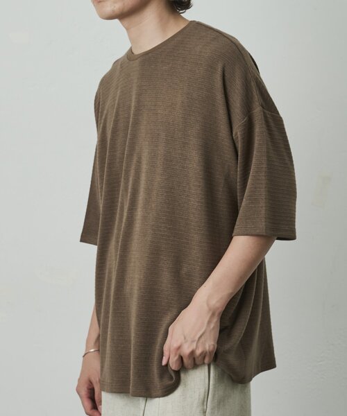 COLONY 2139(コロニートゥーワンスリーナイン)の「ジャガードボーダー半袖Tシャツ(Tシャツ/カットソー・メンズ・ブラック/ホワイト/カーキ・LARGE/MEDIUM)」の3枚目の写真