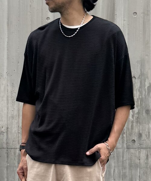 COLONY 2139(コロニートゥーワンスリーナイン)の「ジャガードボーダー半袖Tシャツ(Tシャツ/カットソー・メンズ・ブラック/ホワイト/カーキ・LARGE/MEDIUM)」の1枚目の写真