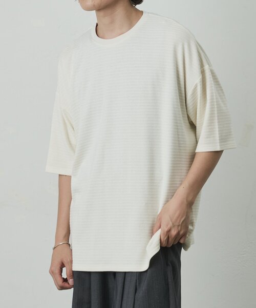 COLONY 2139(コロニートゥーワンスリーナイン)の「ジャガードボーダー半袖Tシャツ(Tシャツ/カットソー・メンズ・ブラック/ホワイト/カーキ・LARGE/MEDIUM)」の4枚目の写真