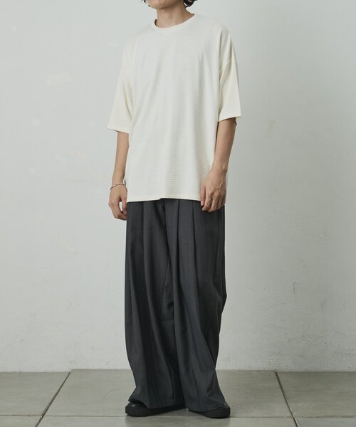 COLONY 2139(コロニートゥーワンスリーナイン)の「ジャガードボーダー半袖Tシャツ(Tシャツ/カットソー・メンズ・ブラック/ホワイト/カーキ・LARGE/MEDIUM)」の8枚目の写真