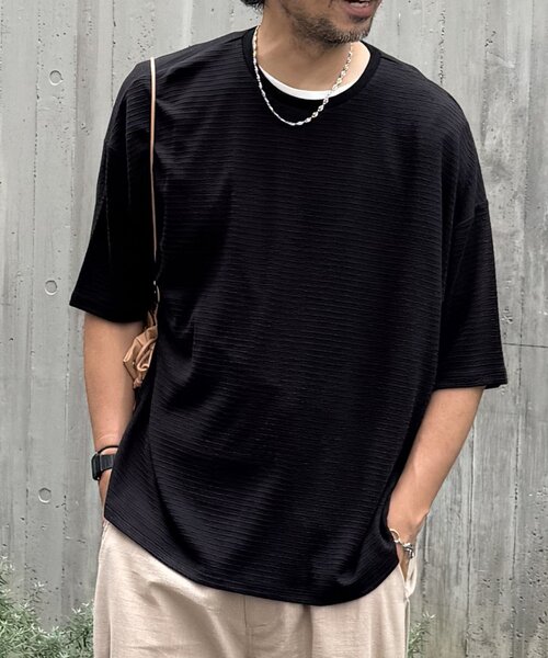COLONY 2139(コロニートゥーワンスリーナイン)の「ジャガードボーダー半袖Tシャツ(Tシャツ/カットソー・メンズ・ブラック/ホワイト/カーキ・LARGE/MEDIUM)」の11枚目の写真