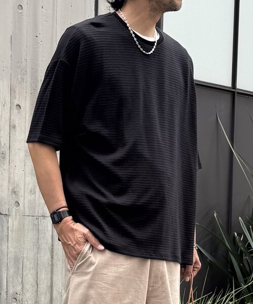 COLONY 2139(コロニートゥーワンスリーナイン)の「ジャガードボーダー半袖Tシャツ(Tシャツ/カットソー・メンズ・ブラック/ホワイト/カーキ・LARGE/MEDIUM)」の14枚目の写真