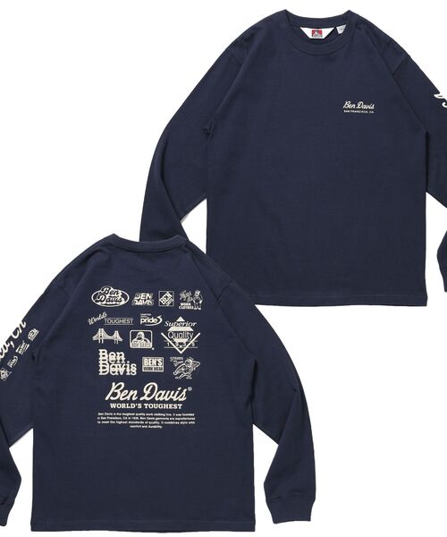 BEN DAVIS(ベンデイビス)の「【BEN DAVIS】GRAPHIC L/S TEE (REG) / ロンT ユニセックス レギュラーフィット 長袖 ラバープリント(Tシャツ/カットソー・メンズ・ネイビー/ホワイト/ブラック・MEDIUM/LARGE/X-LARGE)」の1枚目の写真