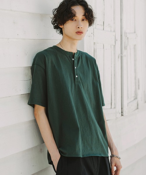 Bleme(ブレム)の「ヴィンテージデザイン ヘンリーネック Tシャツ(Tシャツ/カットソー・メンズ・グリーン/ブラック/ベージュ・M/L/XL/S)」の10枚目の写真