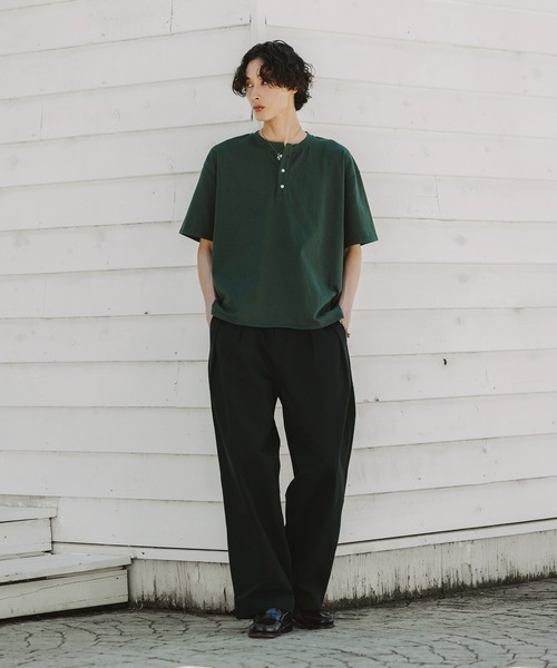 Bleme(ブレム)の「ヴィンテージデザイン ヘンリーネック Tシャツ(Tシャツ/カットソー・メンズ・グリーン/ブラック/ベージュ・M/L/XL/S)」の12枚目の写真