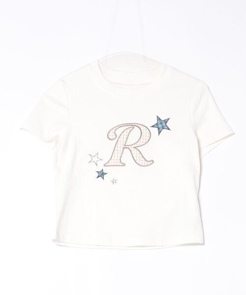 SPINNS(スピンズ)の「半袖Tシャツ/パッチワーク風ロゴ/Rロゴ/韓国ガーリー(Tシャツ/カットソー・レディース・ホワイト/チャコール・ONESIZE)」の4枚目の写真