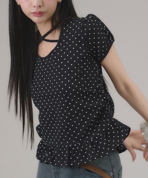 apres jour mignon(アプレジュールミニョン)の「スソフリルチョーカーTシャツ(Tシャツ/カットソー・レディース・ブラック系その他/ブラック/杢グレー/オフホワイト・フリー/LARGE)」の15枚目の写真