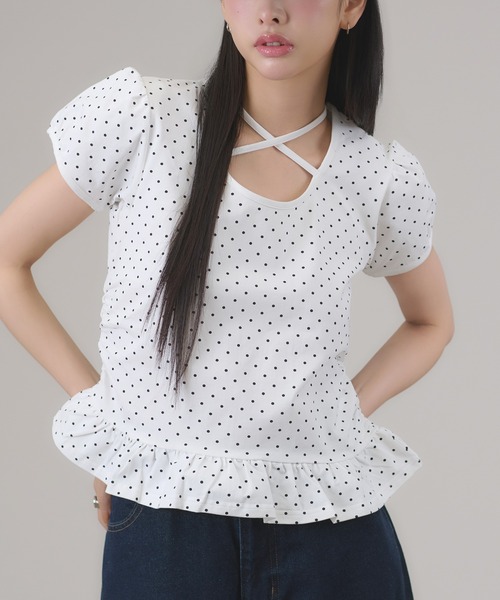 apres jour mignon(アプレジュールミニョン)の「スソフリルチョーカーTシャツ(Tシャツ/カットソー・レディース・ブラック系その他/ブラック/杢グレー/オフホワイト・フリー/LARGE)」の5枚目の写真