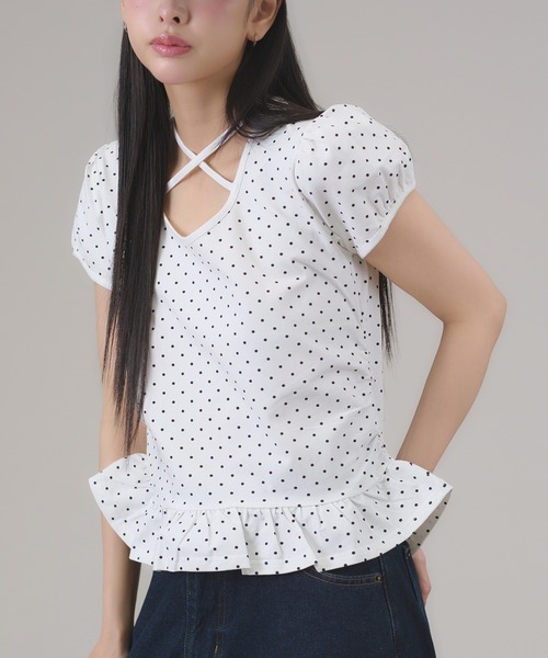 apres jour mignon(アプレジュールミニョン)の「スソフリルチョーカーTシャツ(Tシャツ/カットソー・レディース・ブラック系その他/ブラック/杢グレー/オフホワイト・フリー/LARGE)」の6枚目の写真