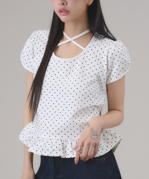 apres jour mignon(アプレジュールミニョン)の「スソフリルチョーカーTシャツ(Tシャツ/カットソー・レディース・ブラック系その他/ブラック/杢グレー/オフホワイト・フリー/LARGE)」の7枚目の写真