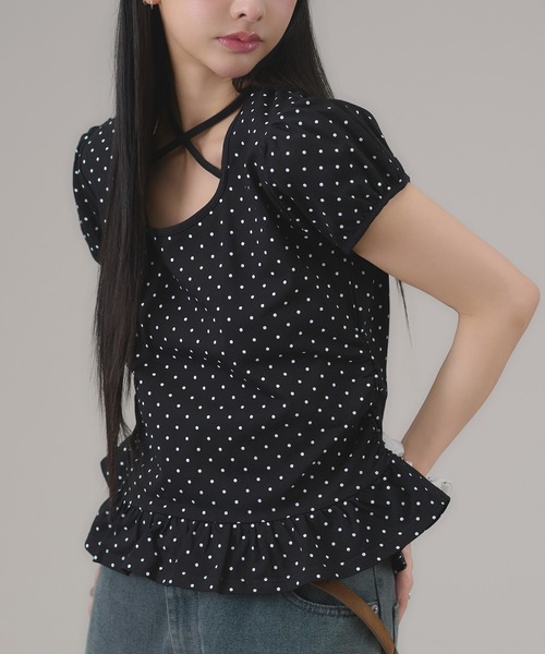 apres jour mignon(アプレジュールミニョン)の「スソフリルチョーカーTシャツ(Tシャツ/カットソー・レディース・ブラック系その他/ブラック/杢グレー/オフホワイト・フリー/LARGE)」の14枚目の写真